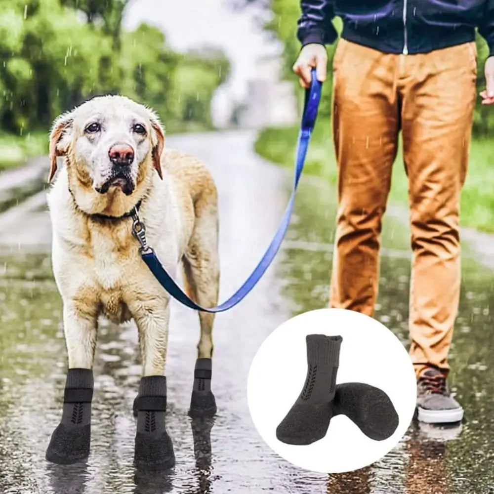 4pcs Casual Waterproof Pet Socks Shoes Anti-dirty Non-slip Dog Shoes Breathable Dog Paw Protector Winter