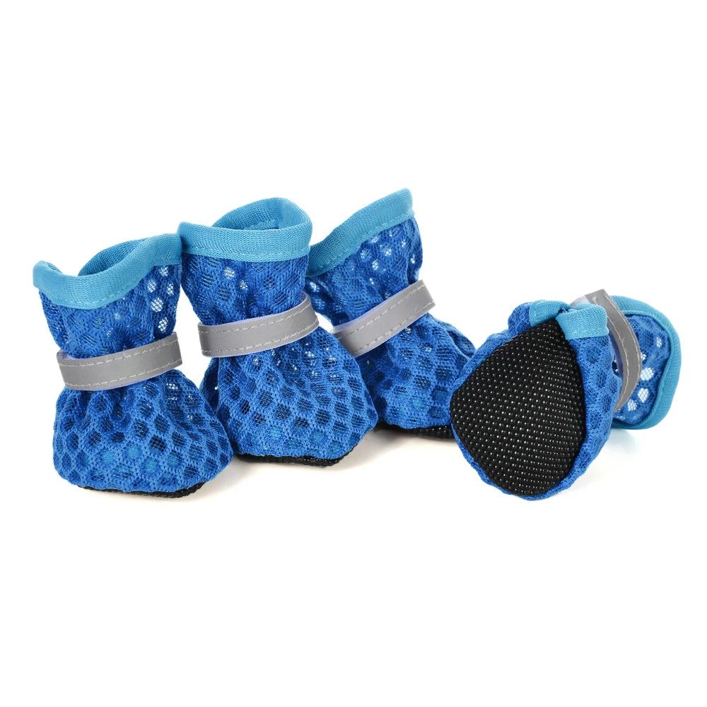 4PC/Set Summer Dog Shoes Non-slip Breathable Wear-resistant Pet Dog Shoes Reflective Non-removable Puppy Protective Foot Covers