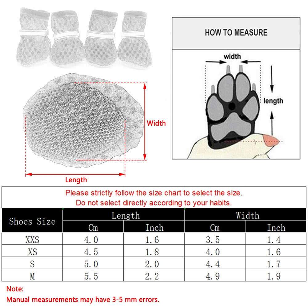 4PC/Set Summer Dog Shoes Non-slip Breathable Wear-resistant Pet Dog Shoes Reflective Non-removable Puppy Protective Foot Covers