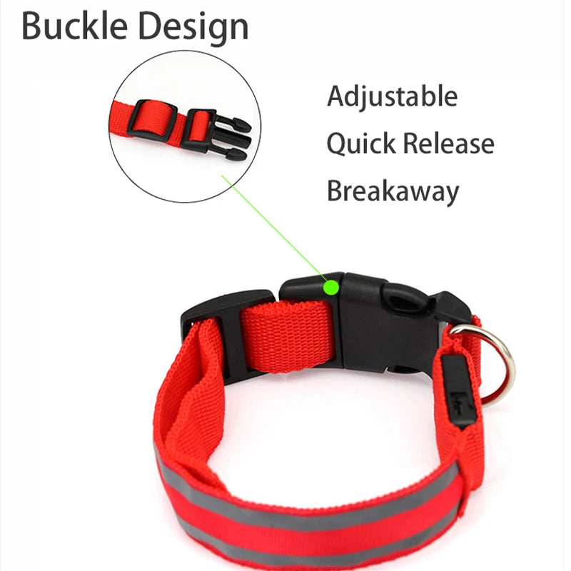 LED Dog Collar Usb Rechargeable Reflective Night Safety 3 Modes Luminous Collar Para Perro For Cat Small Medium Dogs Accessories