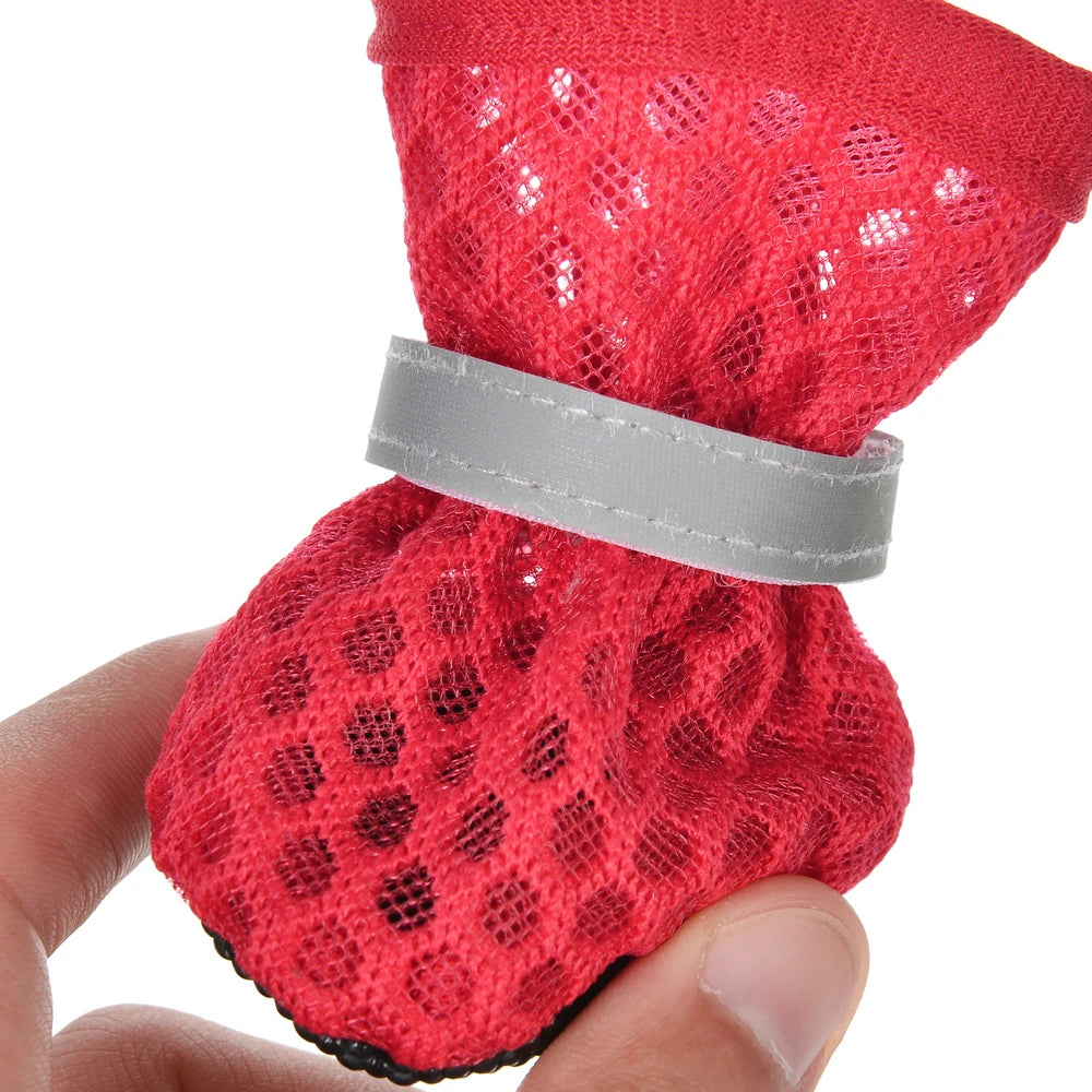 4PC/Set Summer Dog Shoes Non-slip Breathable Wear-resistant Pet Dog Shoes Reflective Non-removable Puppy Protective Foot Covers