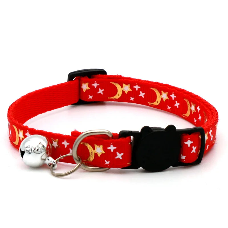Cat Dog Collar Gold Color Stars and Moon Pet Collar with Bell and PP Material Separator Reflecting Safety Bucket Solid Safe