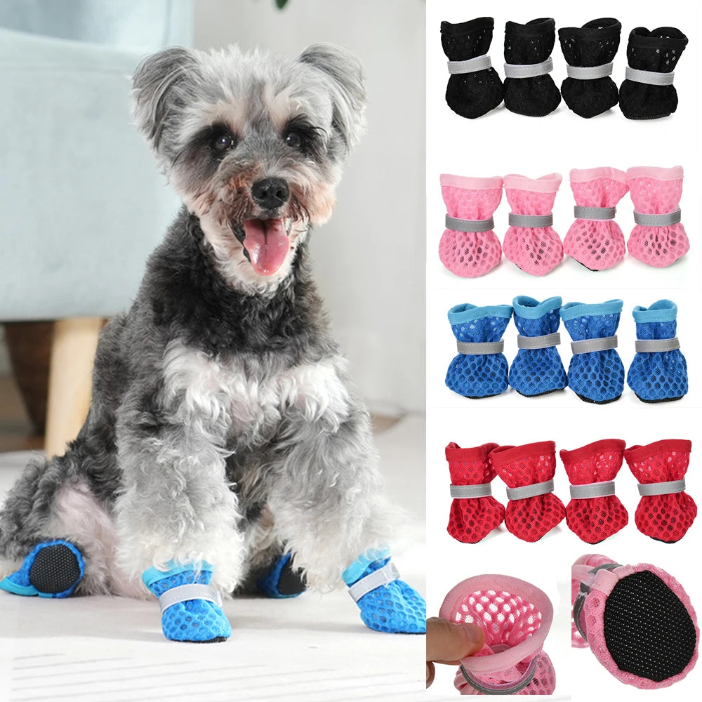 4PC/Set Summer Dog Shoes Non-slip Breathable Wear-resistant Pet Dog Shoes Reflective Non-removable Puppy Protective Foot Covers