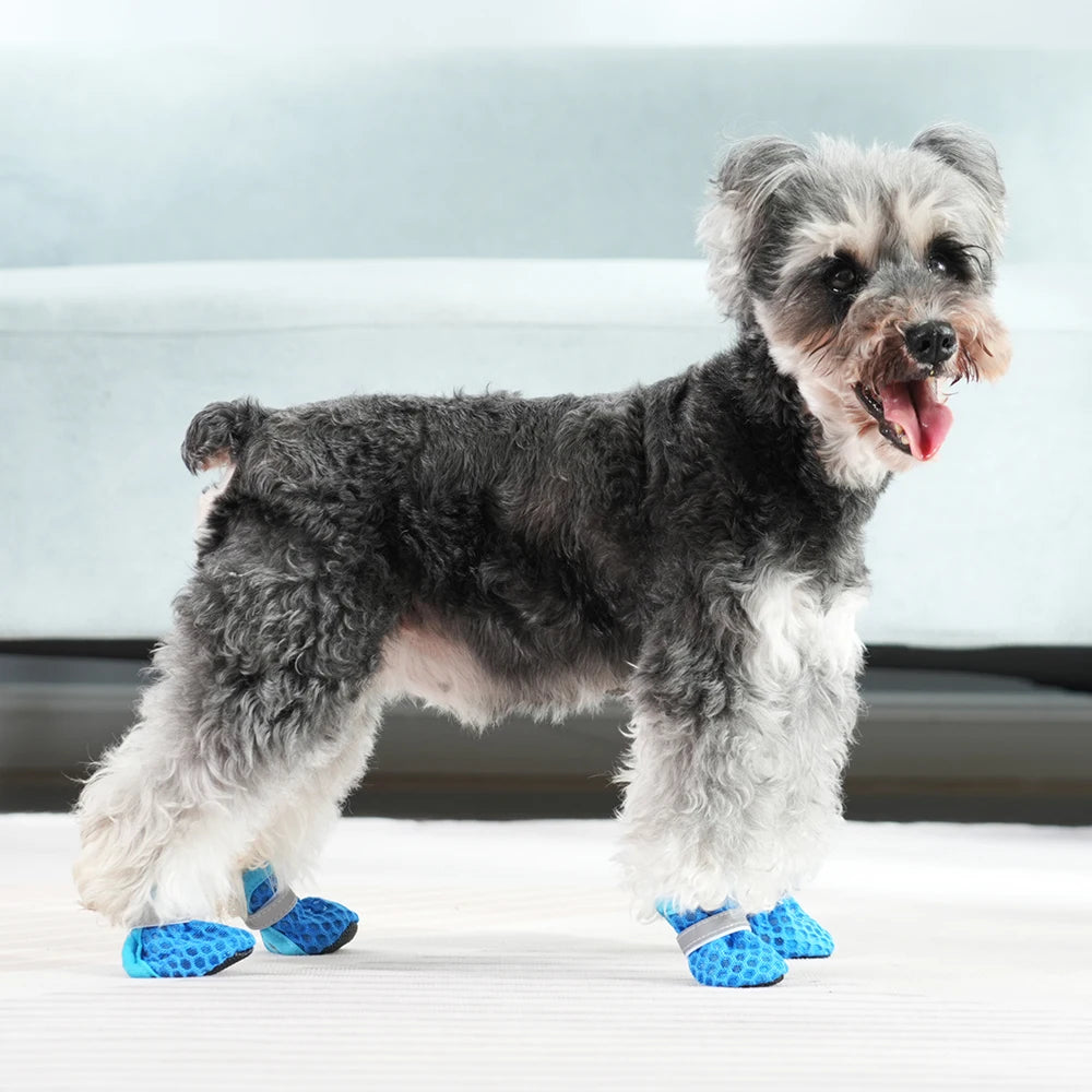 4PC/Set Summer Dog Shoes Non-slip Breathable Wear-resistant Pet Dog Shoes Reflective Non-removable Puppy Protective Foot Covers