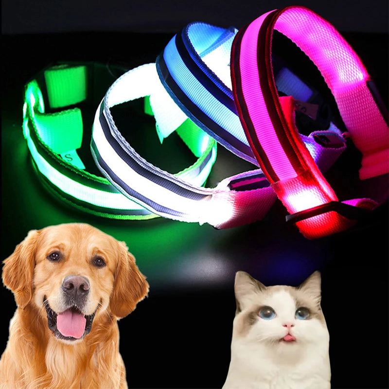LED Dog Collar Usb Rechargeable Reflective Night Safety 3 Modes Luminous Collar Para Perro For Cat Small Medium Dogs Accessories