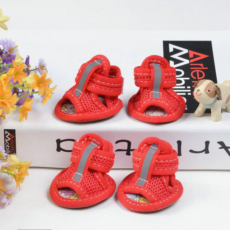 4Pcs/Set Pet Sandals Summer Dog Walking Supplies Mesh Breathable Shoes for Small Dogs Pomeranian Schnauzer Puppy buty dla psa