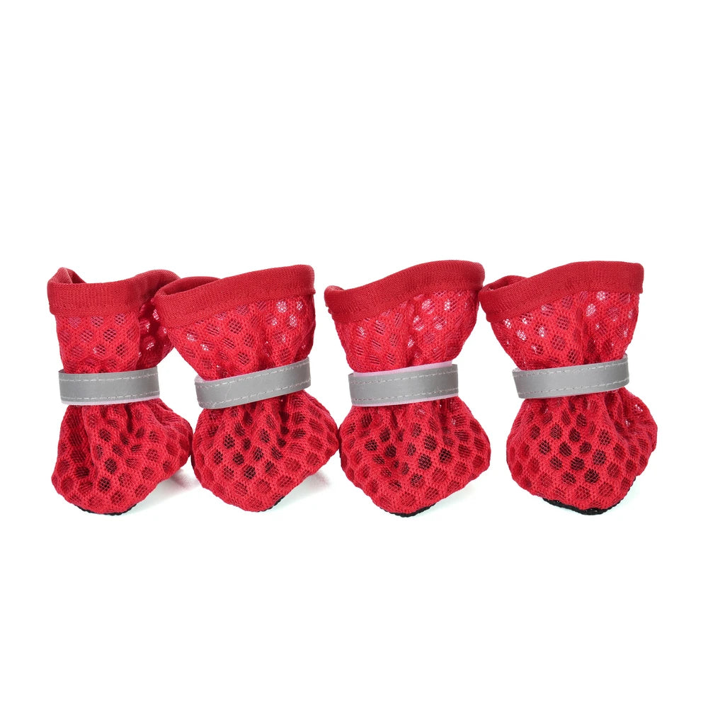 4PC/Set Summer Dog Shoes Non-slip Breathable Wear-resistant Pet Dog Shoes Reflective Non-removable Puppy Protective Foot Covers