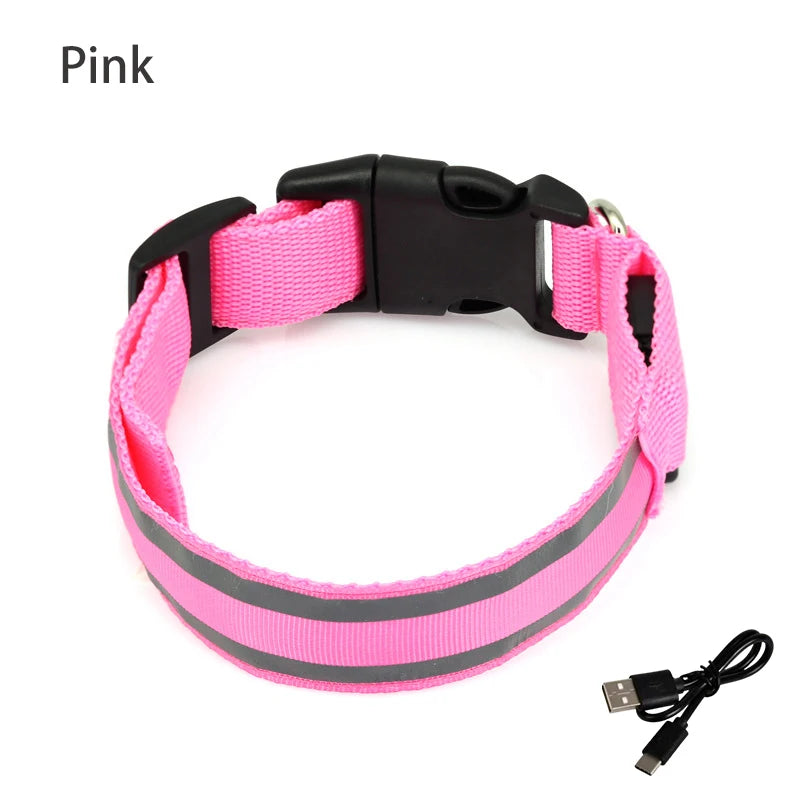 LED Dog Collar Usb Rechargeable Reflective Night Safety 3 Modes Luminous Collar Para Perro For Cat Small Medium Dogs Accessories